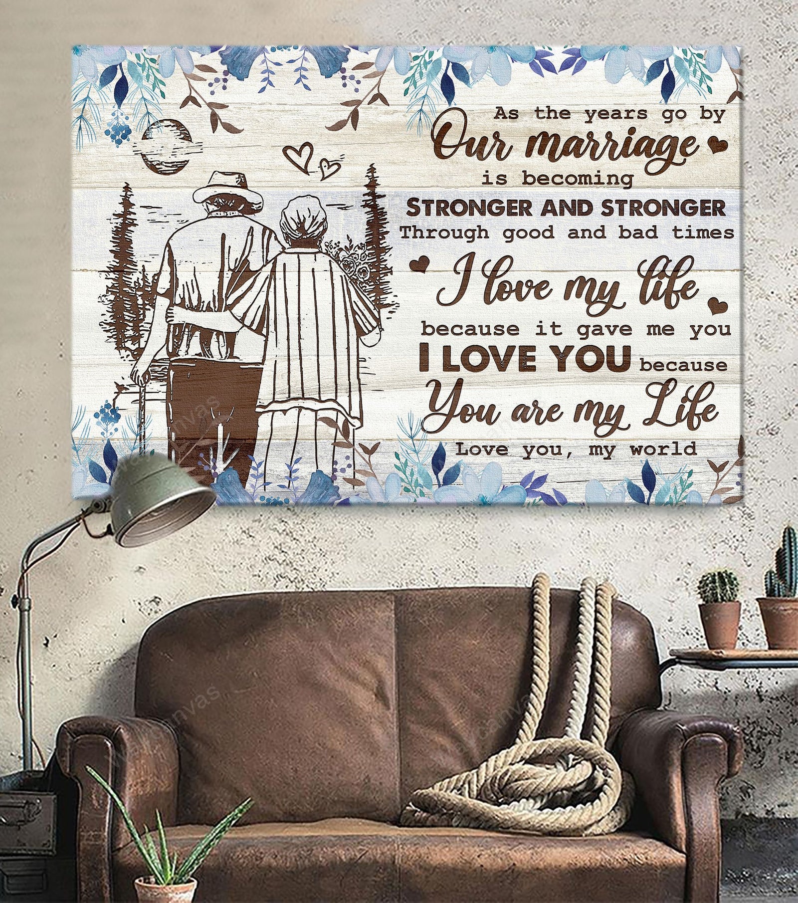 Older couple, Into the forest, I love you because you're my life - Couple Landscape Canvas Prints, Wall Art