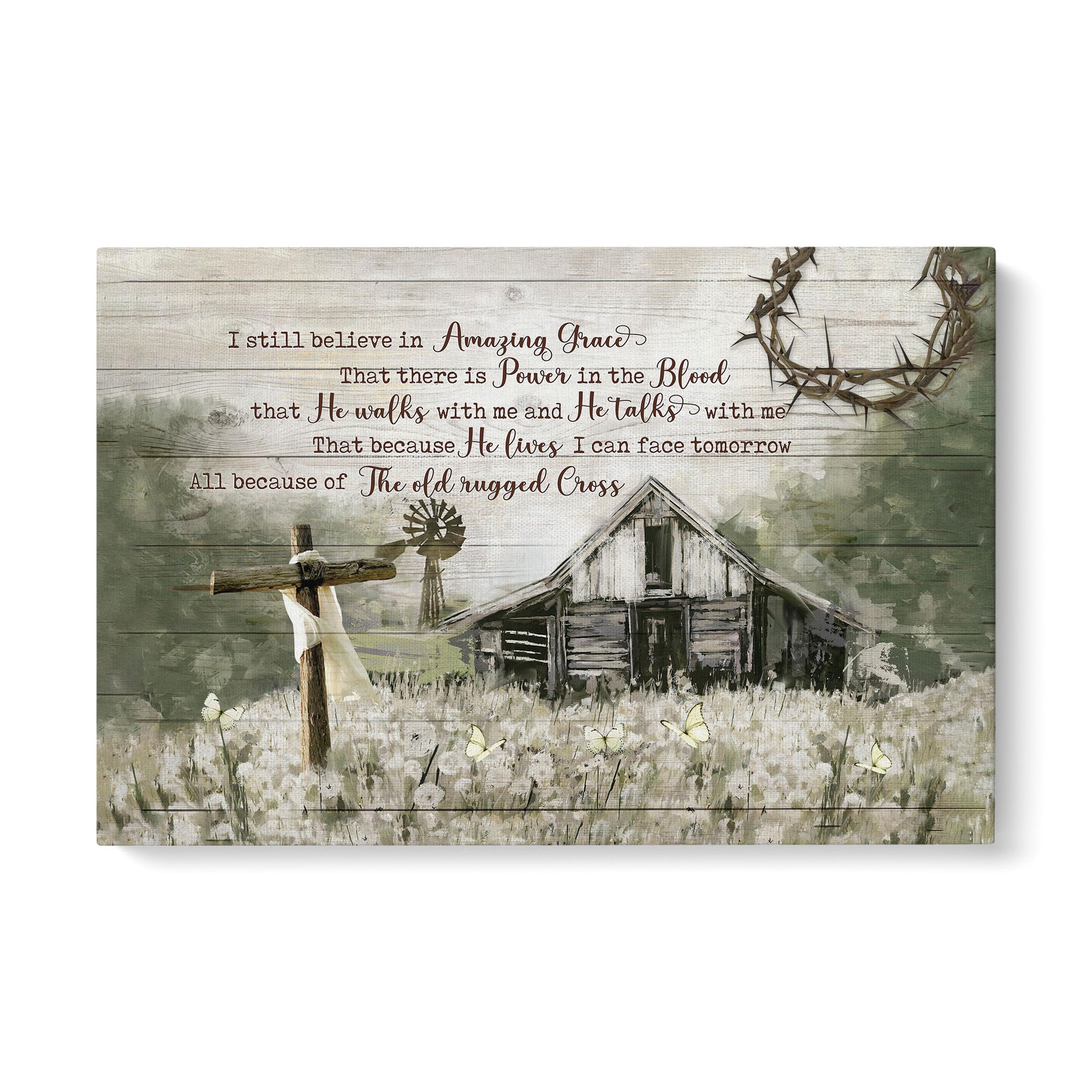 Barn painting, Flower field painting, I still believe in Amazing Grace 30x20in - Jesus Landscape Canvas Prints, Wall Art