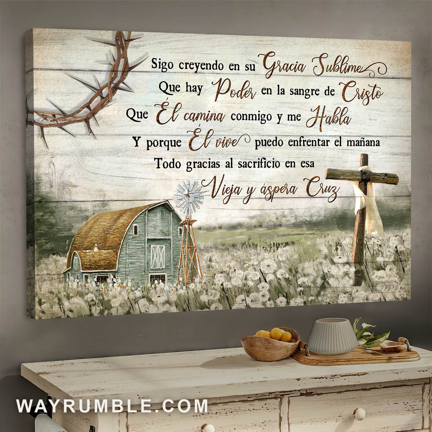 Wooden Cross, Flower Field, I still believe in Amazing Grace - Jesus, Custom Spanish Landscape Canvas Prints, Wall Art