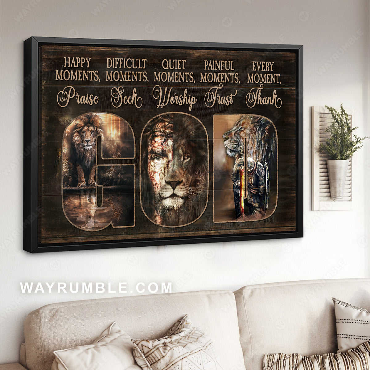 Lion of Judah, Knight of God, Happy moments praise God, Every moment thank God - Jesus Landscape Canvas Prints, Christian Wall Art