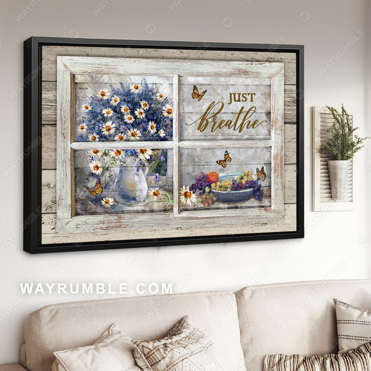 Daisy painting, Grapes, Monarch butterfly, Window frame, Just breath - Jesus Landscape Canvas Prints, Christian Wall Art