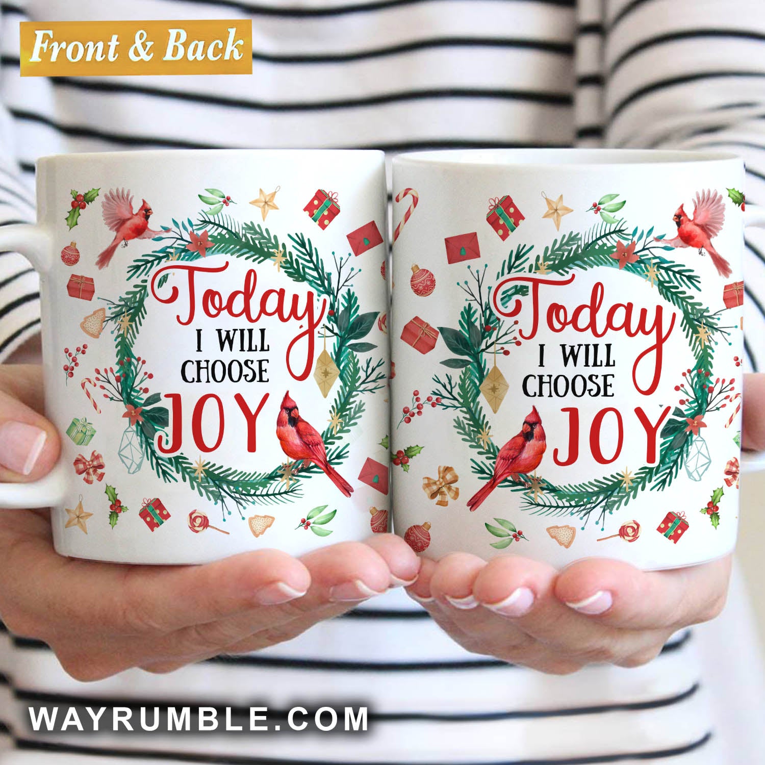 Christmas wreath, Cardinal, Today I will choose joy - Jesus White Mug