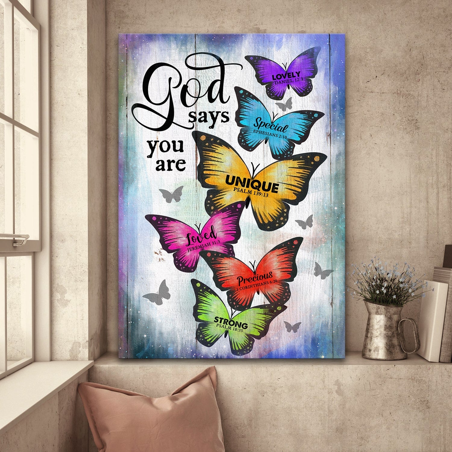 Colorful butterfly, God says you are -  Jesus Portrait Canvas Prints, Wall Art