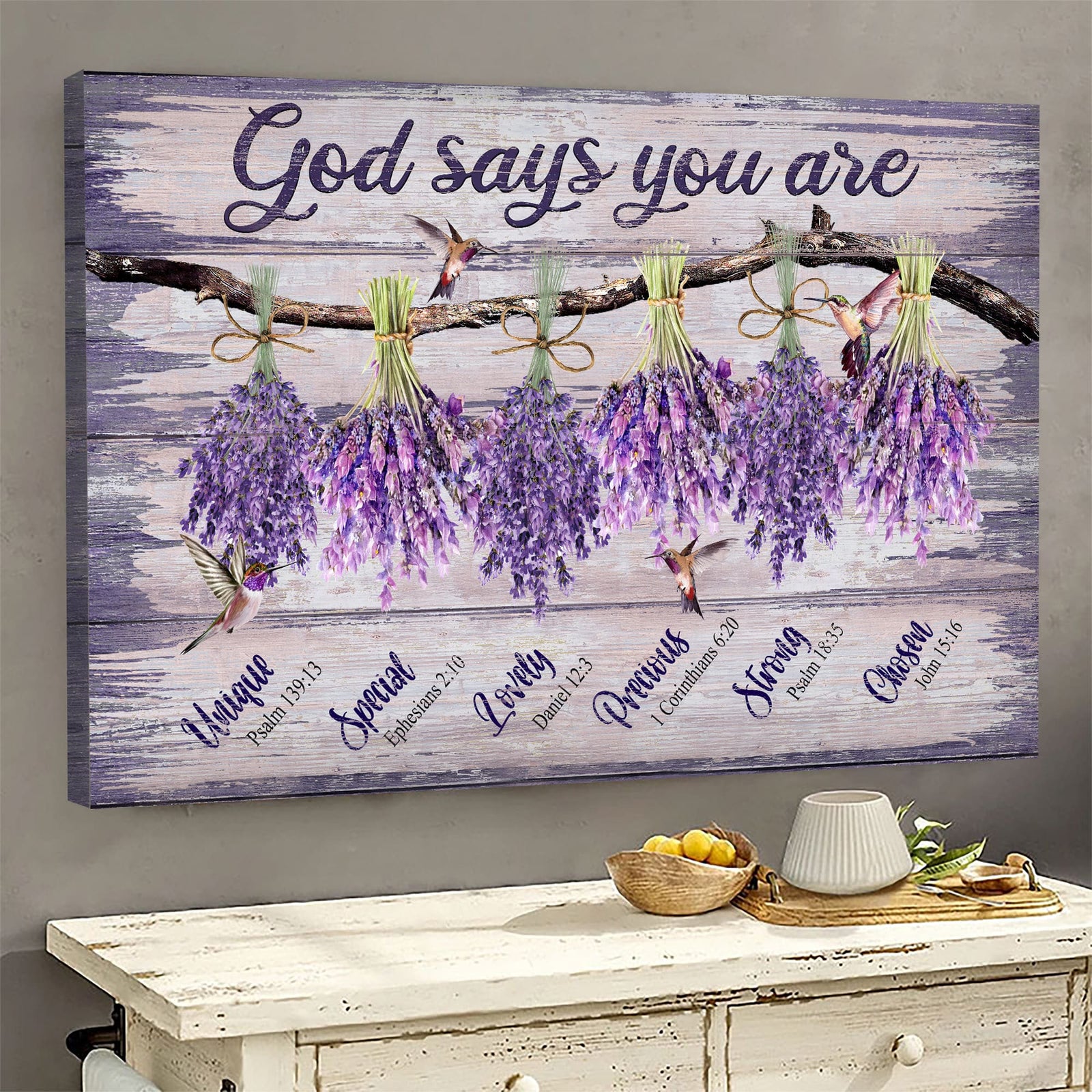 Lavender Bouquet, Hummingbird, Bough, God says you are - Landscape Canvas Prints, Wall Art