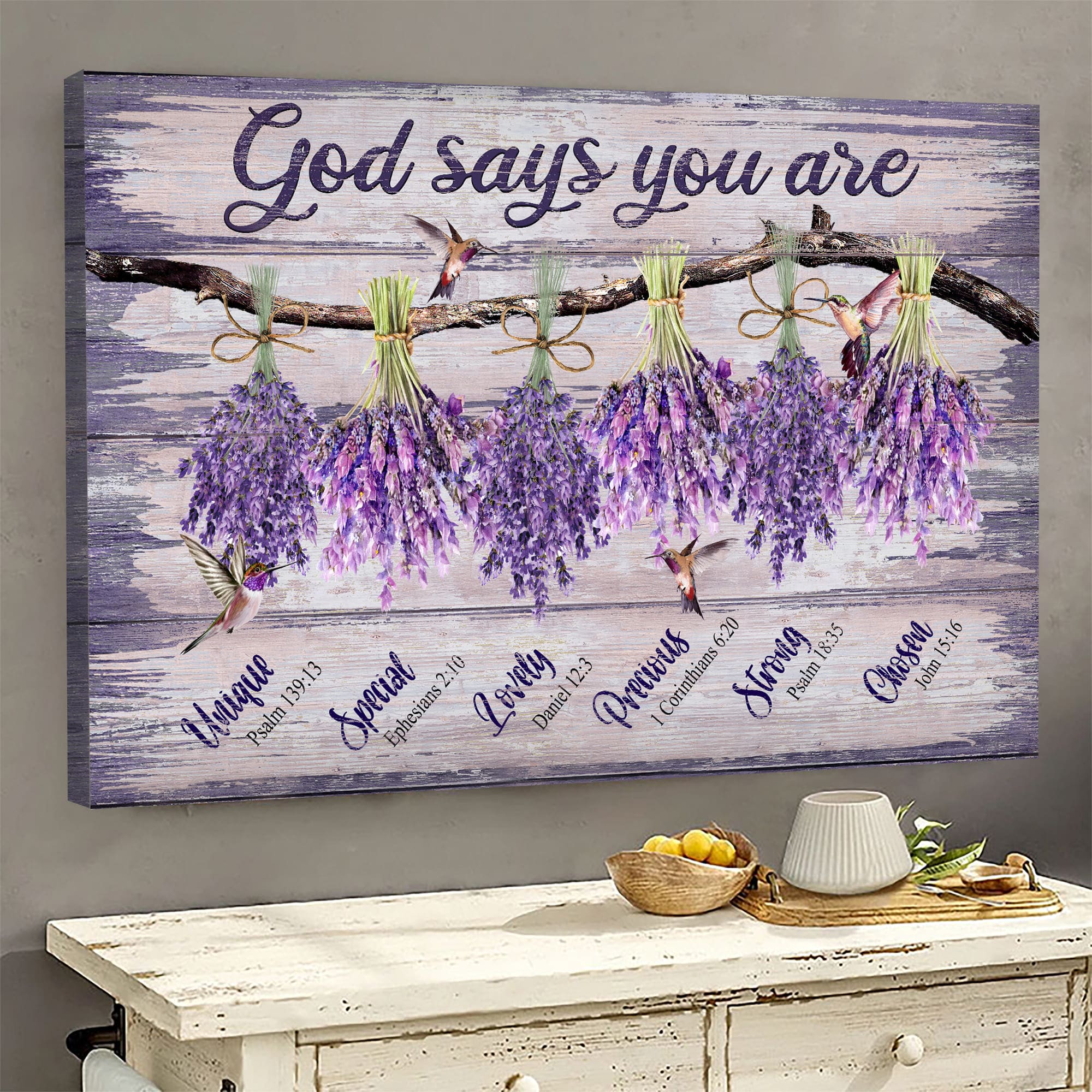 Lavender Bouquet, Hummingbird, Bough, God says you are - Landscape Canvas Prints, Wall Art