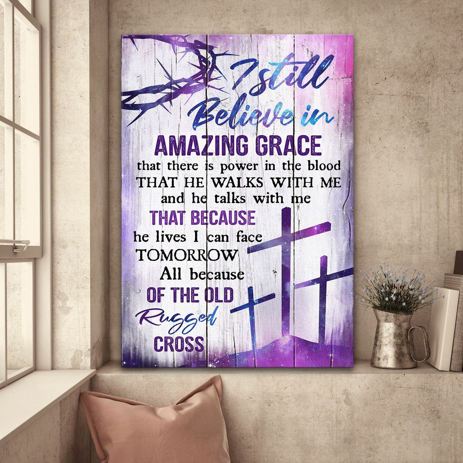 Jesus Painting, Galaxy Cross, I still believe in amazing grace - Jesus Portrait Canvas Prints, Wall Art