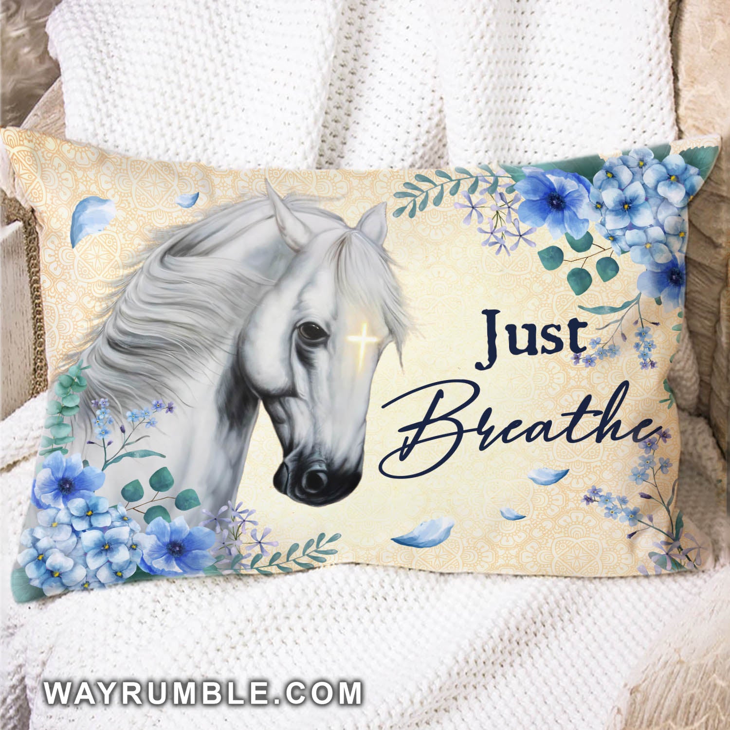 Jesus - White horse - Just breathe - Rectangle AOP Pillow
