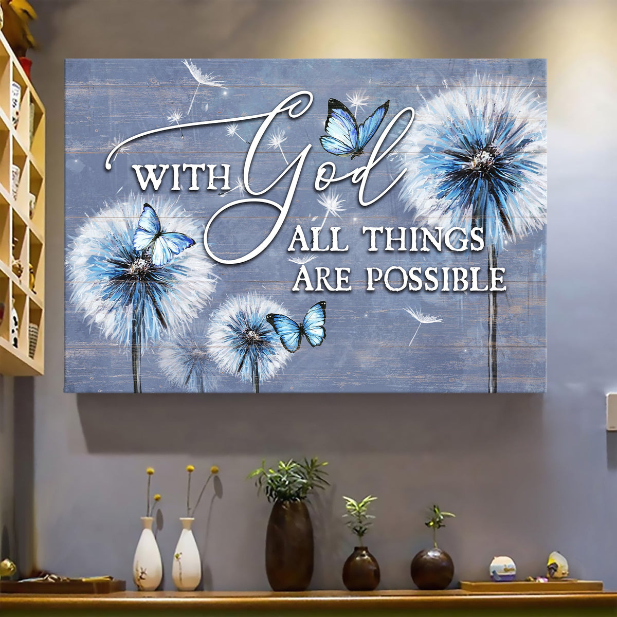 Butterfly, Dandelion, With god every are possible - Jesus Landscape Canvas Prints, Wall Art