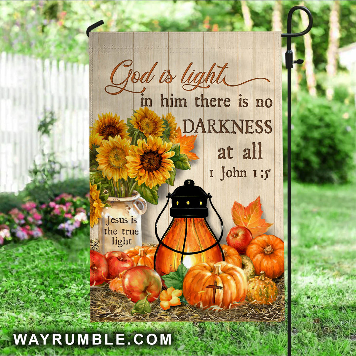 Jesus - Pumpkins and sunflower - God is light in him there is no darkness at all -  Flag