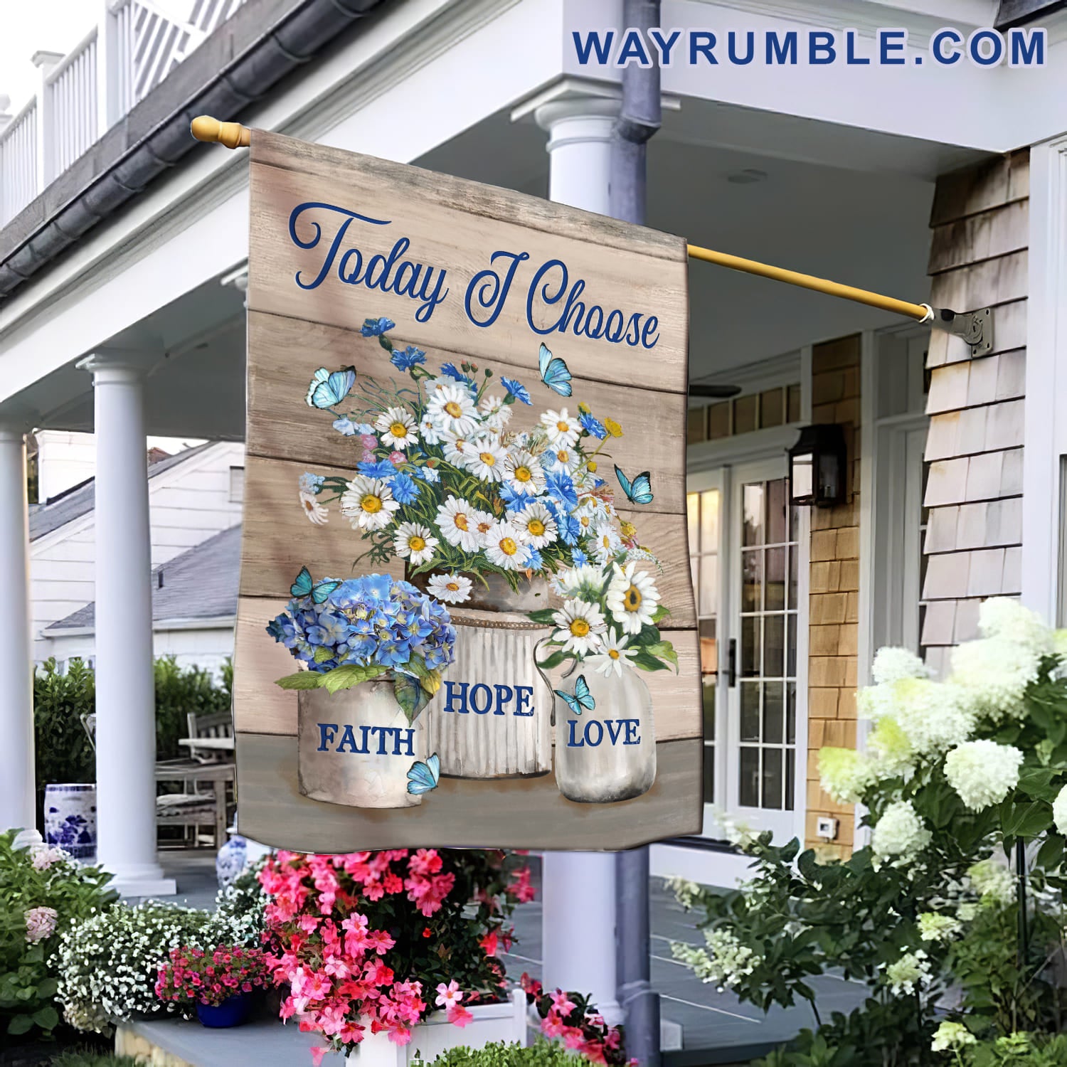 Jesus - White flower in vase with butterfly - Today I choose love - Flag