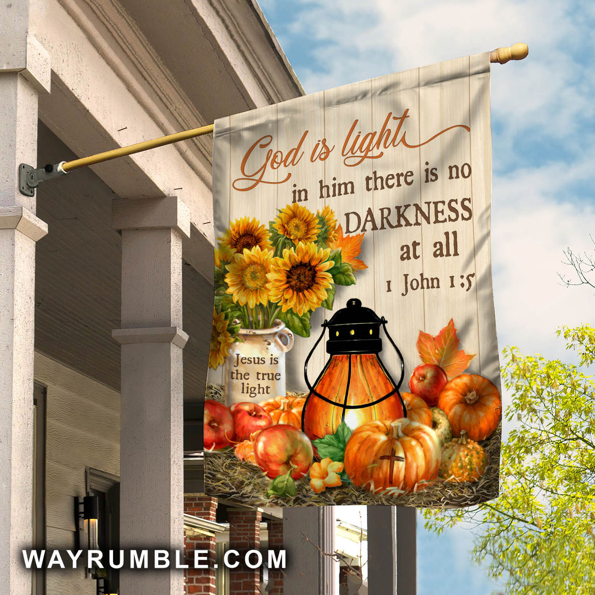 Jesus - Pumpkins and sunflower - God is light in him there is no darkness at all -  Flag