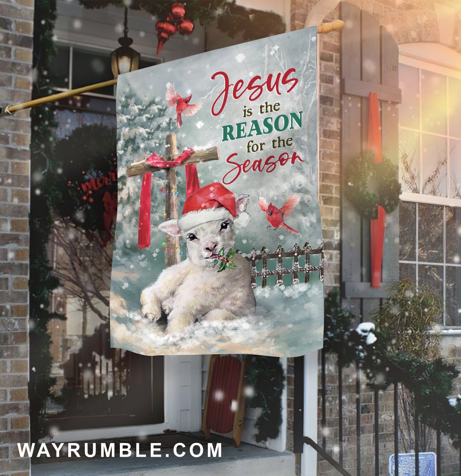 Jesus is the reason for the season - Cardinal, Baby lamb painting Flag