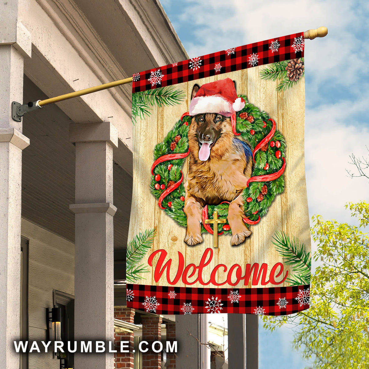 Welcome - Jesus, German shepherd on Christmas Flag