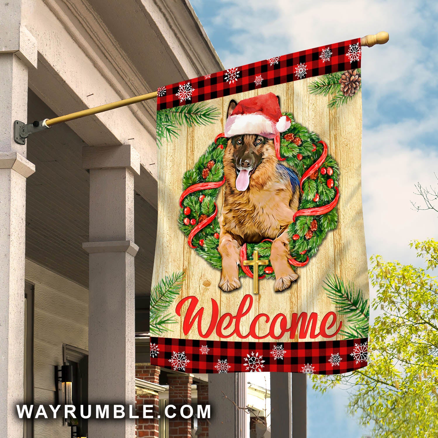 Welcome - Jesus, German shepherd on Christmas Flag