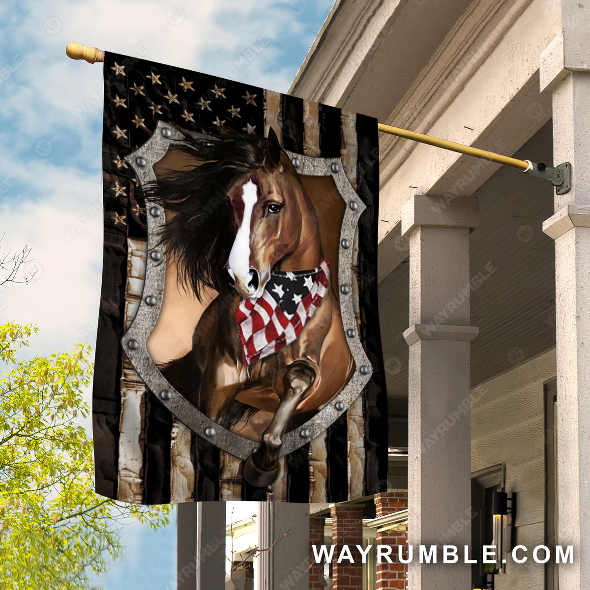Shield painting, Brown horse, Animal drawing, US flag - Jesus Flag