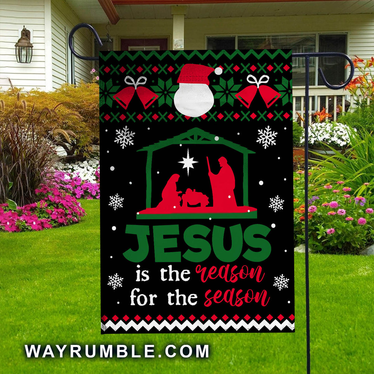 Jesus is the reason for the season - Jesus, Christmas night, Christmas Bell Flag
