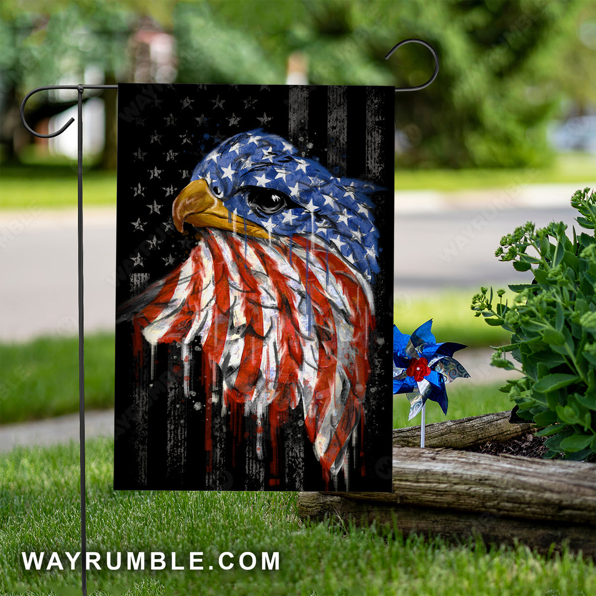 Amazing eagle drawing, US flag, Black background - Jesus Flag