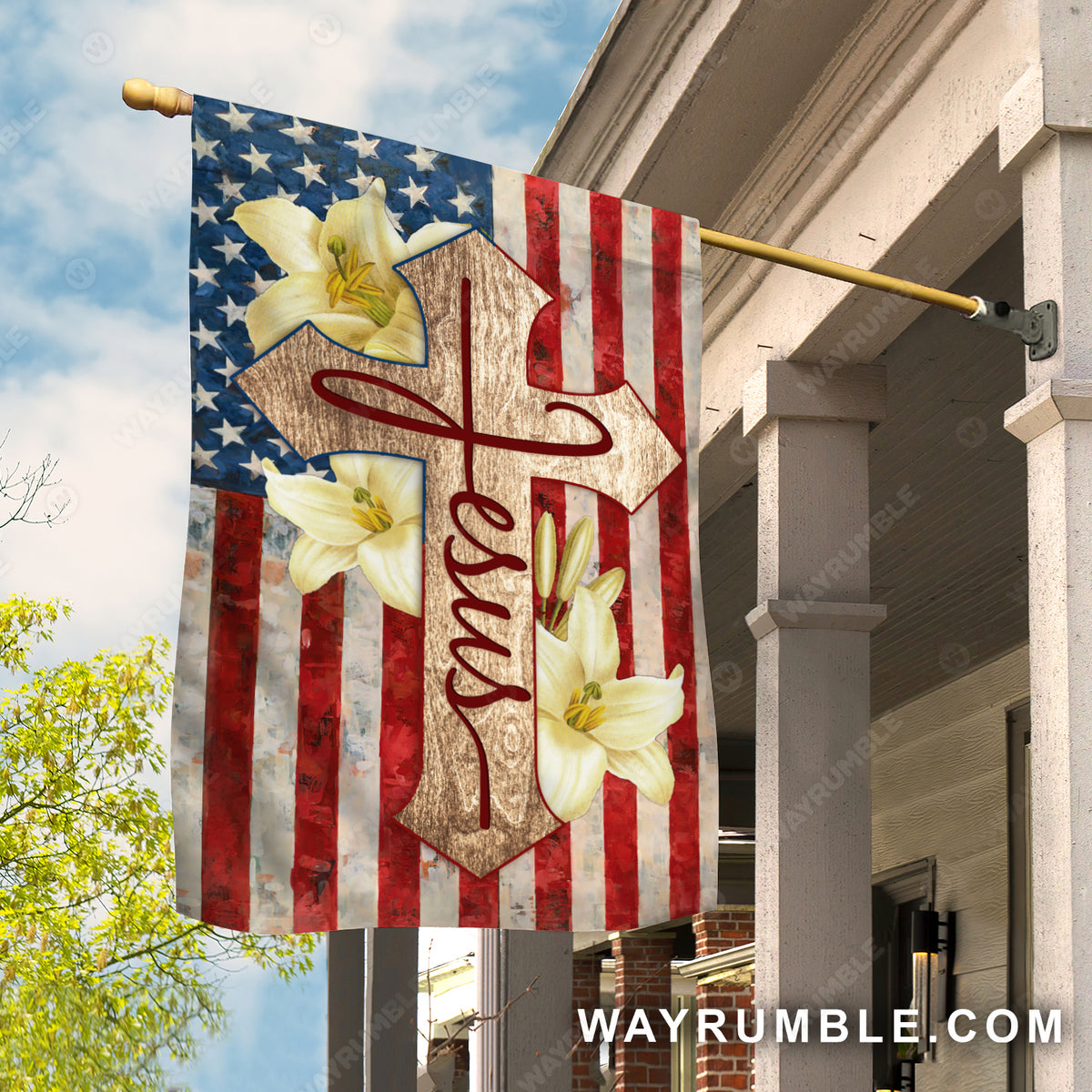 US flag, Yellow lily flower, Cross symbol, Jesus - Jesus Flag