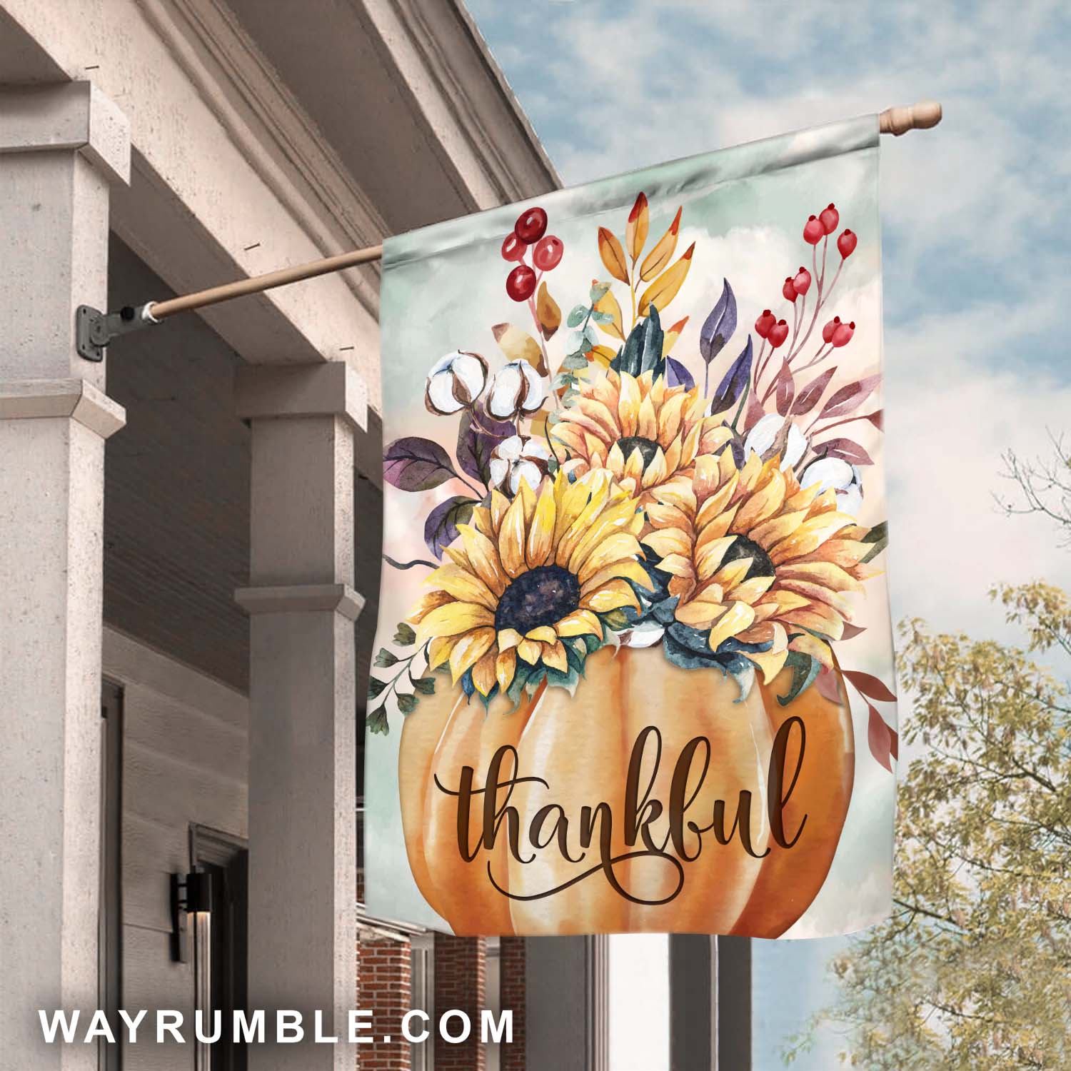 Pumpkin, Sunflower and Autumn flower, Thankful - Jesus Flag