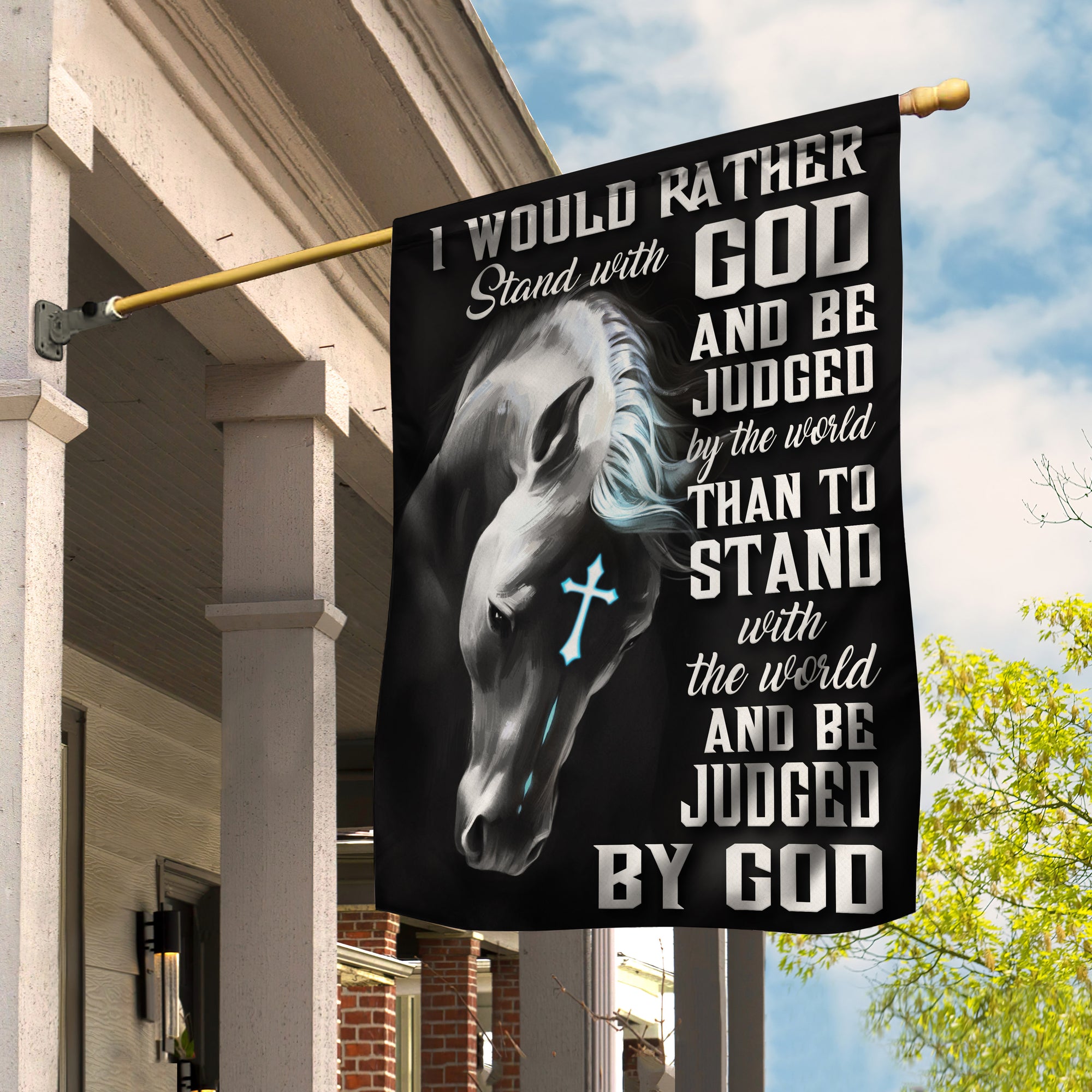I would rather stand with God - Jesus, White horse painting Flag