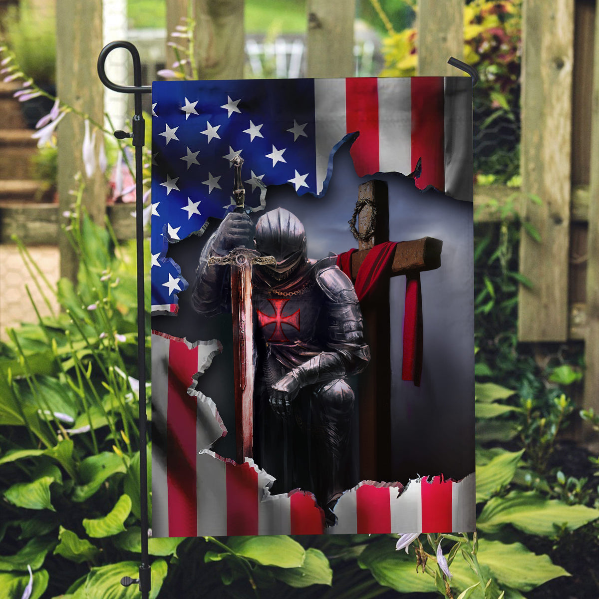 The great warrior and Wooden cross - Jesus, US Flag