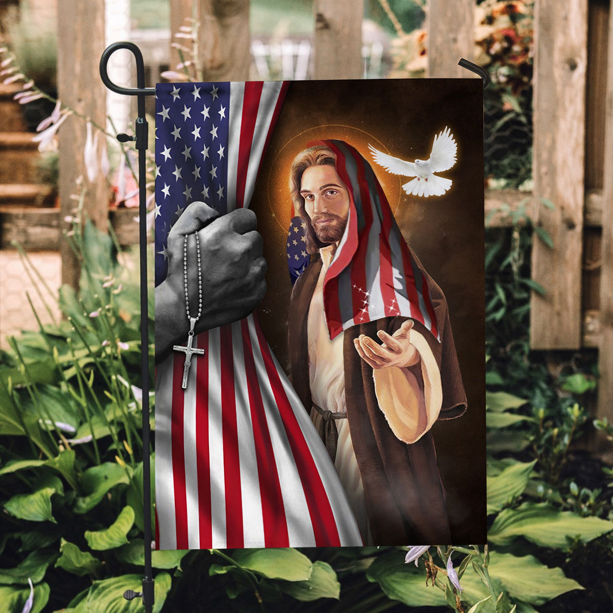 Jesus painting, The dove and US flag - Jesus Flag