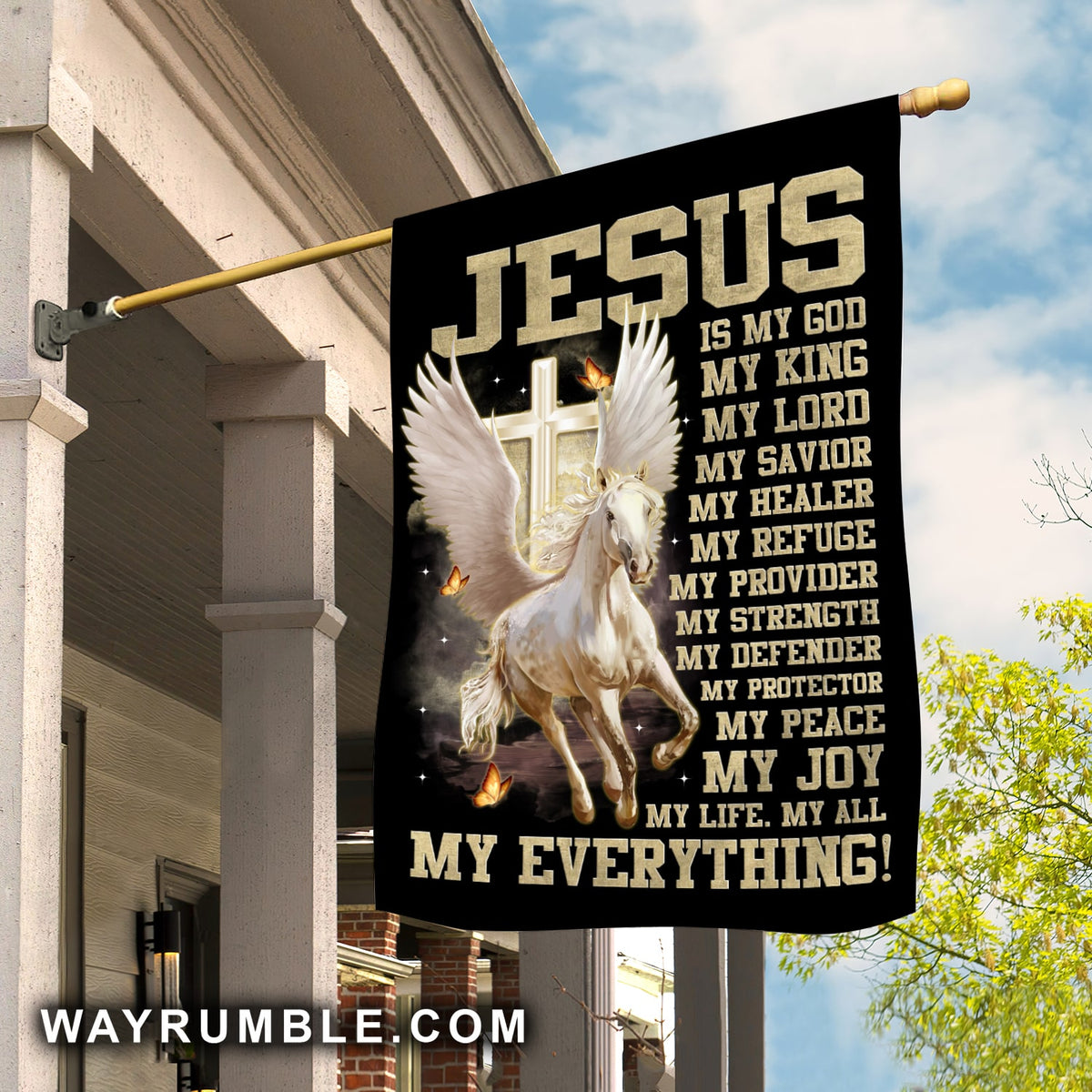 White horse with wings, Jesus is my everything - Jesus, Horse Flag