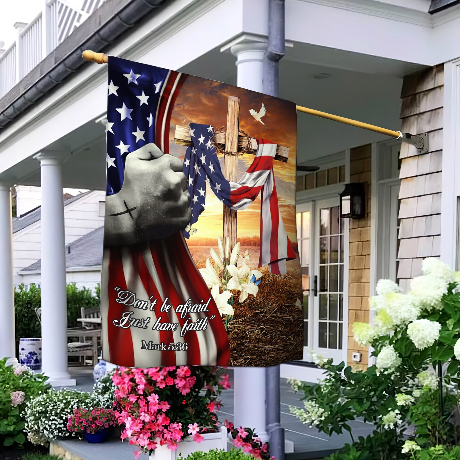 US flag, Cross symbol, Crown of thorns, Don't be afraid, Just have faith - Jesus Flag