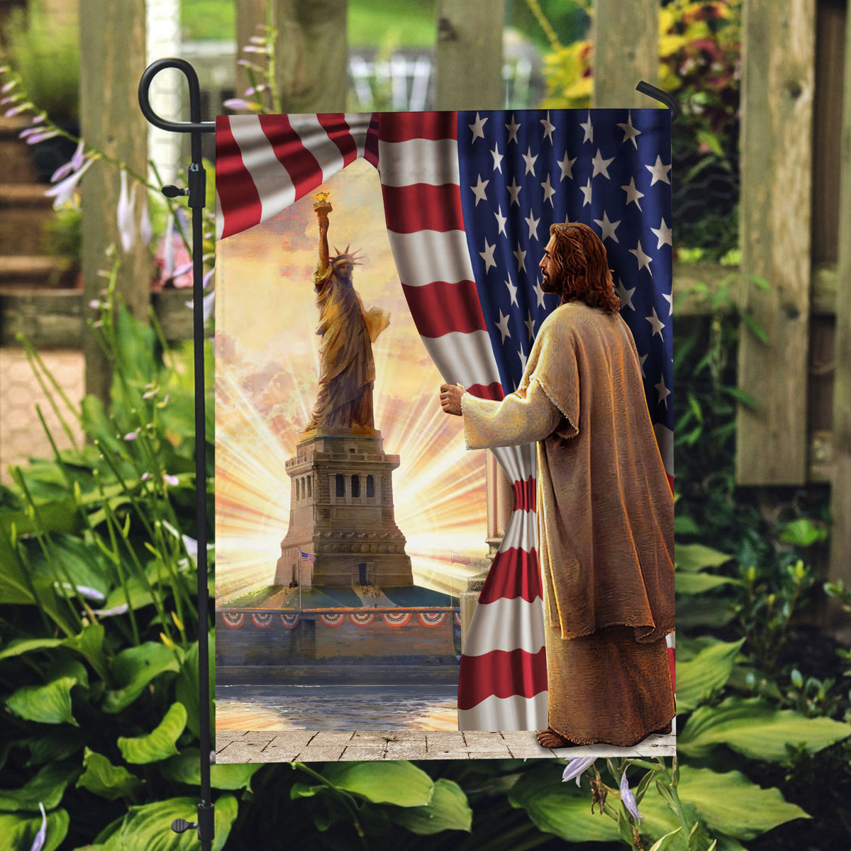 Jesus painting, The statue of liberty - Jesus, US Flag