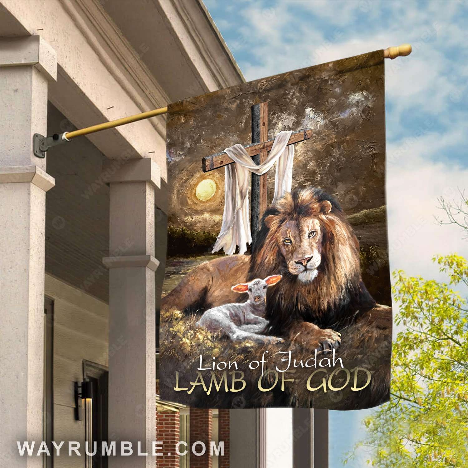 Lion of Judah, Lamb of God, Cross symbol, The sun - Jesus Flag