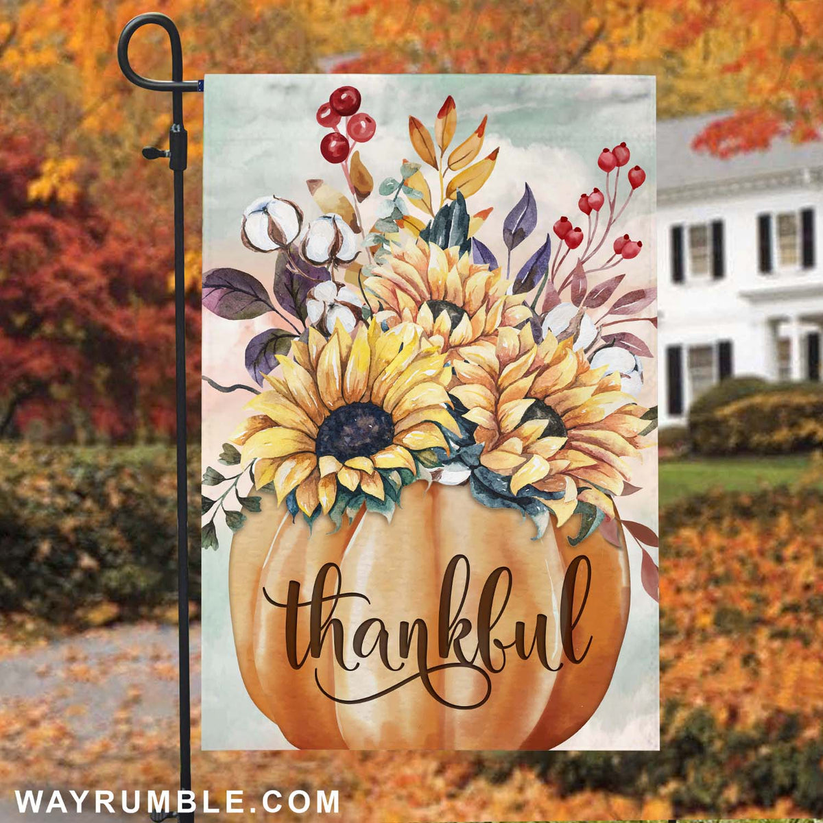 Pumpkin, Sunflower and Autumn flower, Thankful - Jesus Flag