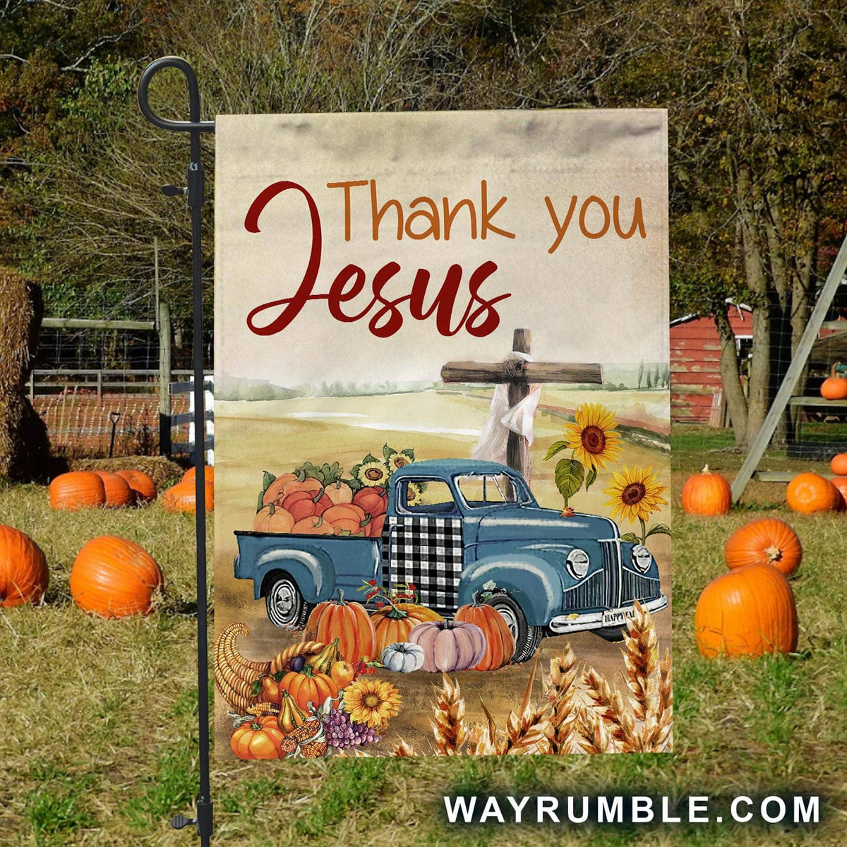 Thank you Jesus - Pumpkin truck - Countryside Landscape Flag