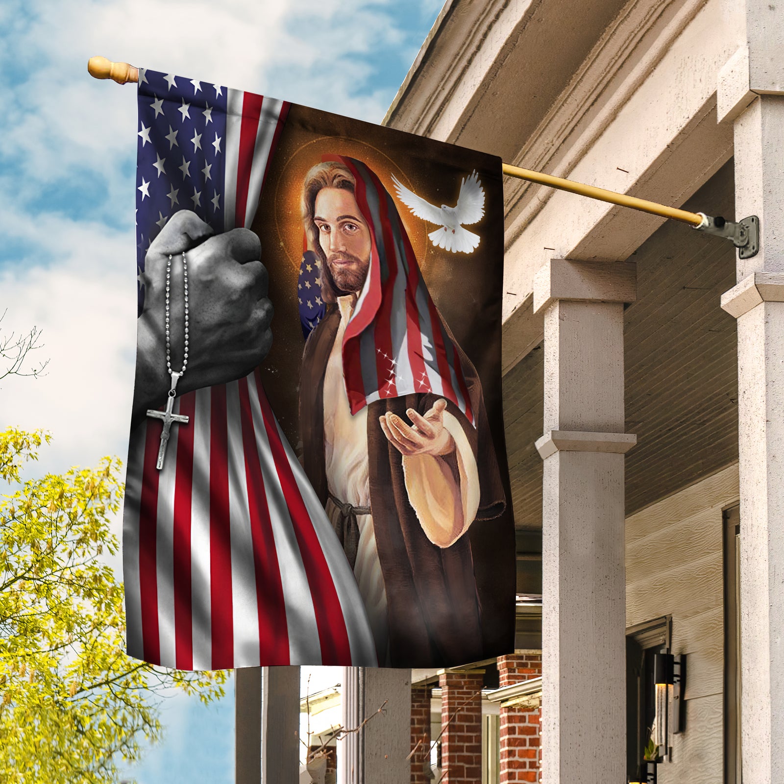 Jesus painting, The dove and US flag - Jesus Flag