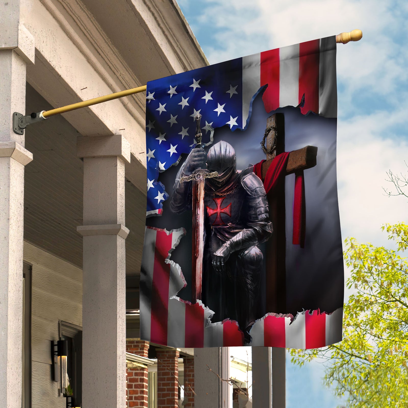 The great warrior and Wooden cross - Jesus, US Flag