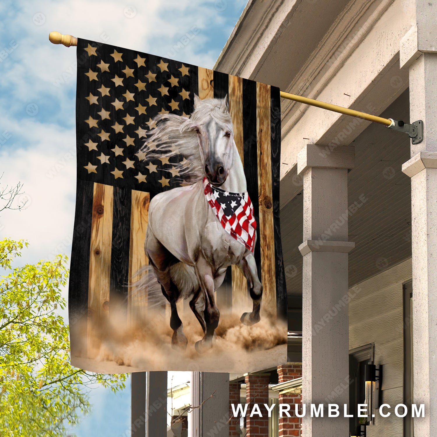 Running horse, US flag, Amazing painting - Jesus Flag