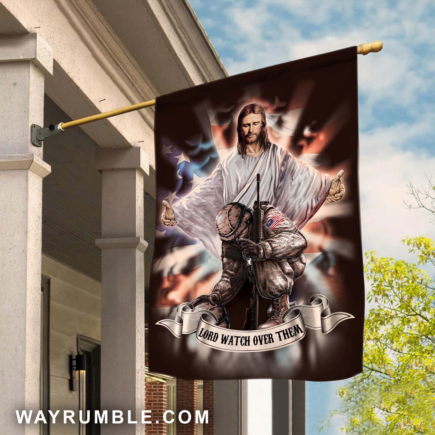 Jesus painting, Veteran in the arms of God, Lord watch over them - Jesus Flag