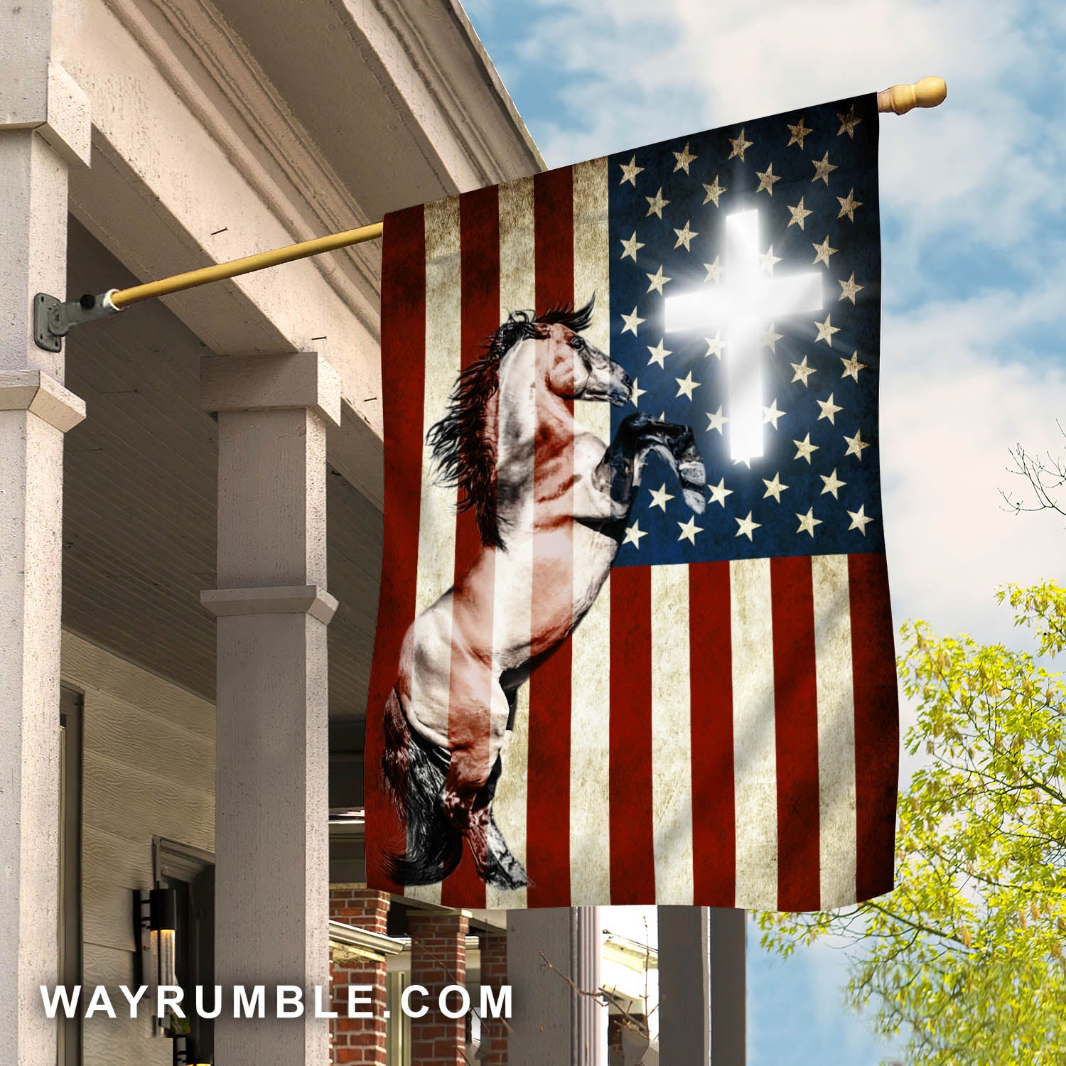 Mighty horse on the American flag - Jesus, Horse, Cross, American Flag