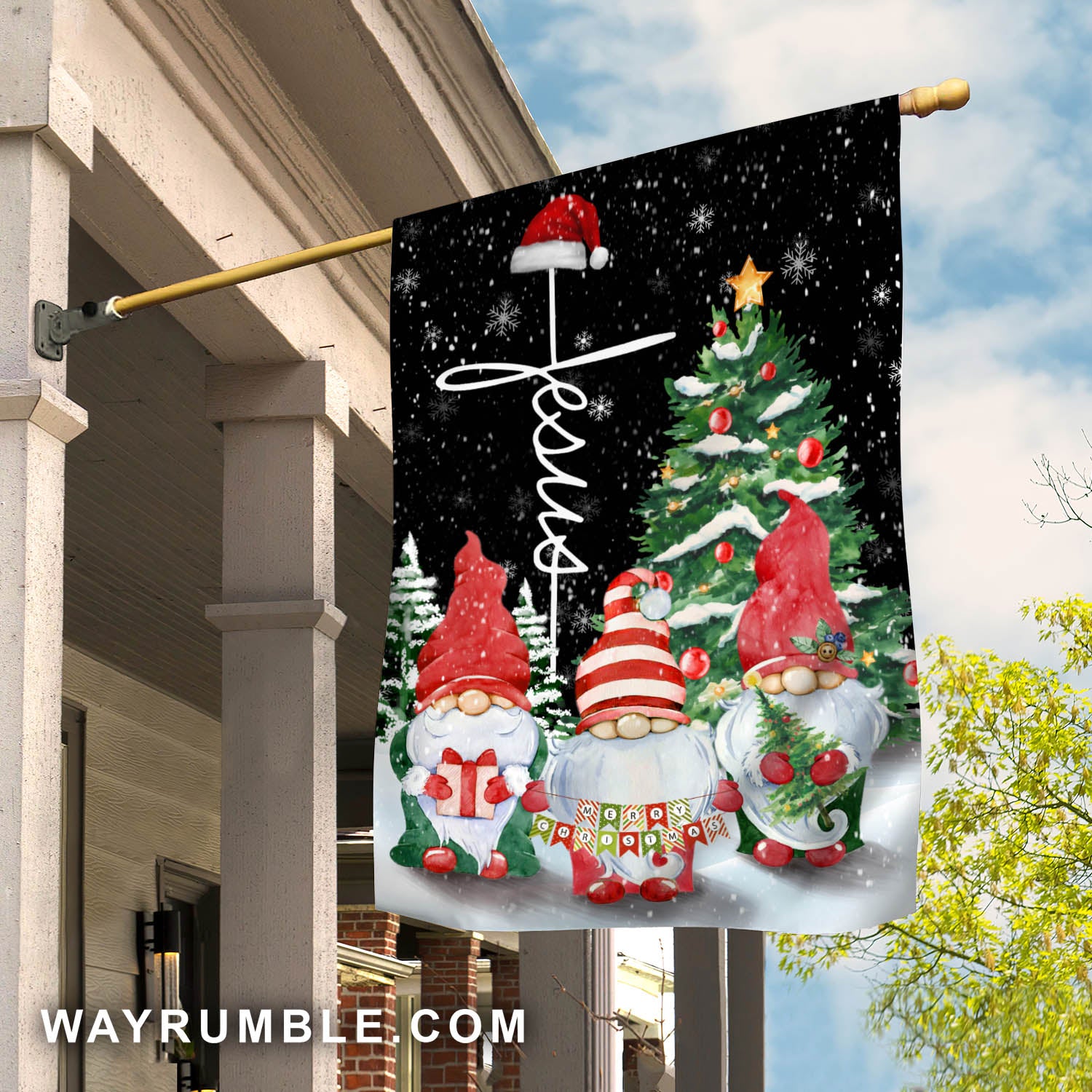 Jesus - Gnome on Christmas, Jesus, Christmas tree Flag