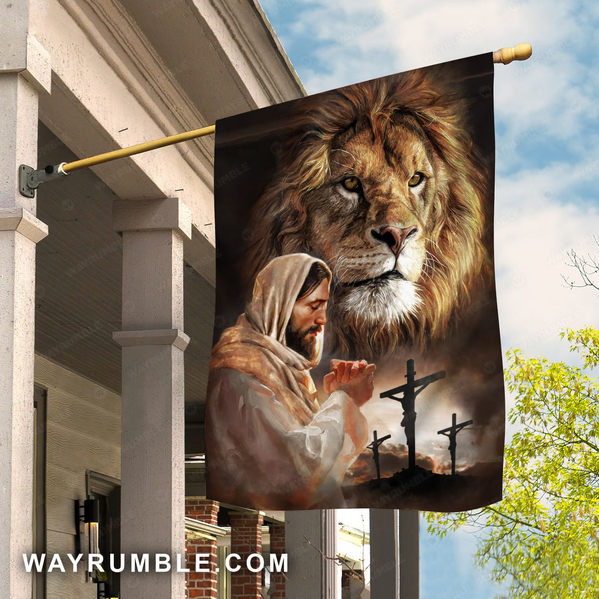 Jesus painting, Lion of Judah, Cross symbol, Pray for healing - Jesus Flag
