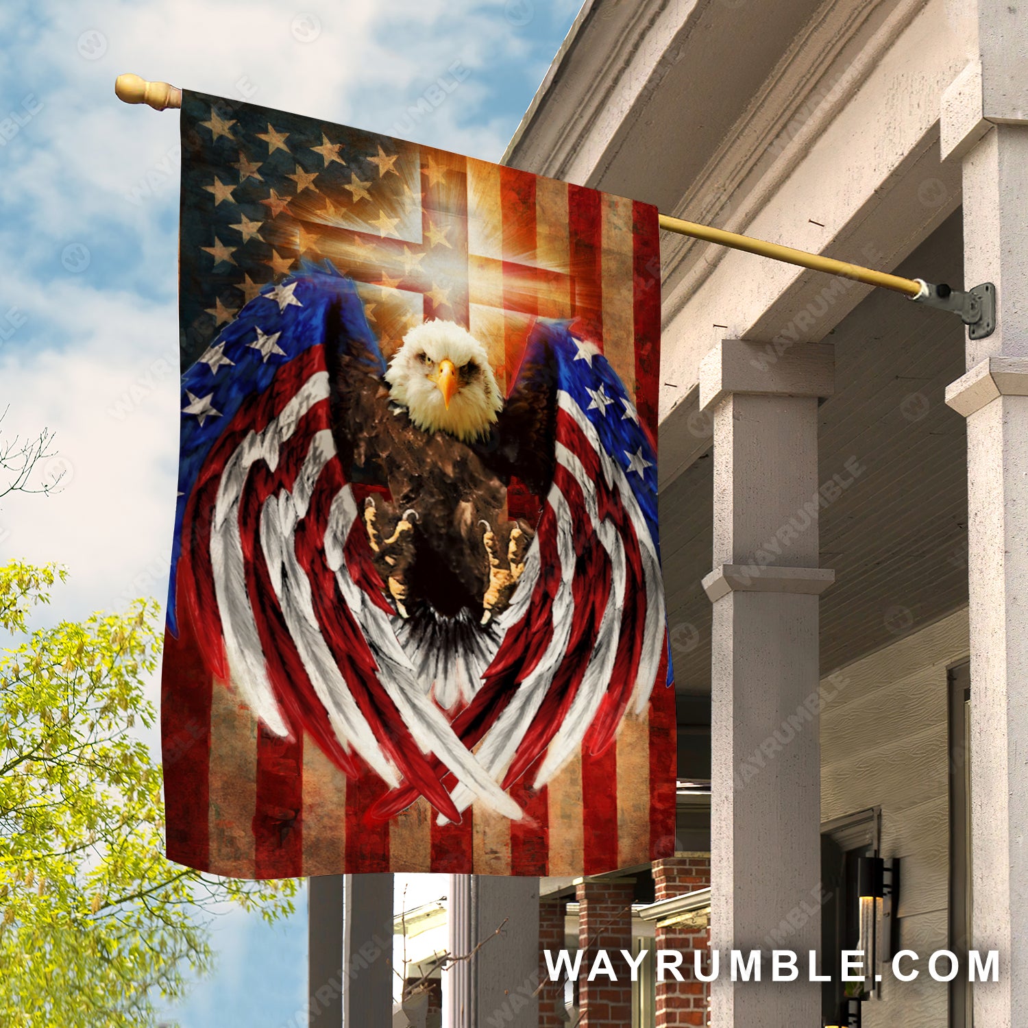 Eagle drawing, US flag, Angel wings, Cross symbol - Jesus Flag