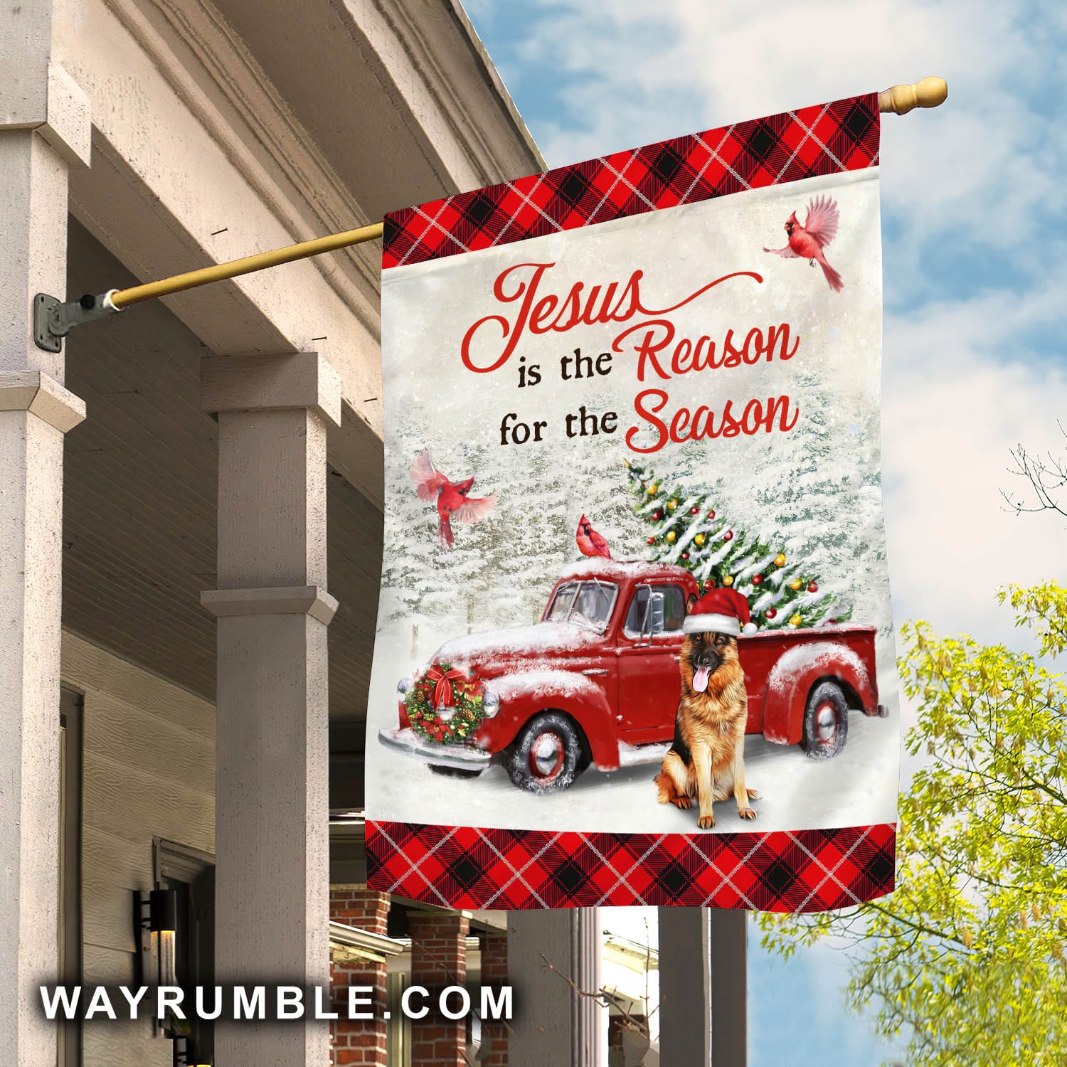 Jesus, German Shepherd, Christmas - Jesus is the reason for the season Dog Flag