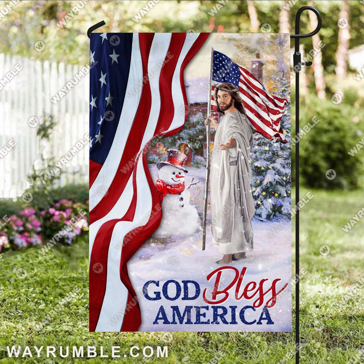 Snowman, Winter garden, The US Flag, Come to Jesus - Jesus Flag