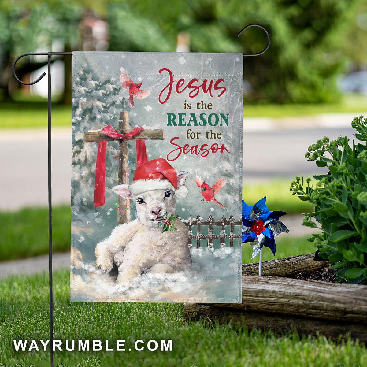 Jesus is the reason for the season - Cardinal, Baby lamb painting Flag