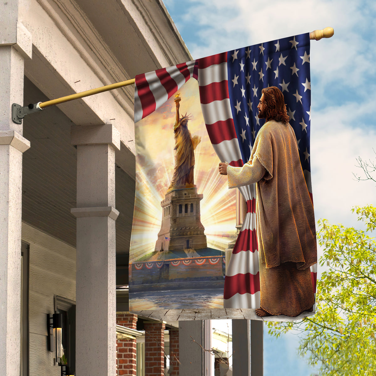 Jesus painting, The statue of liberty - Jesus, US Flag