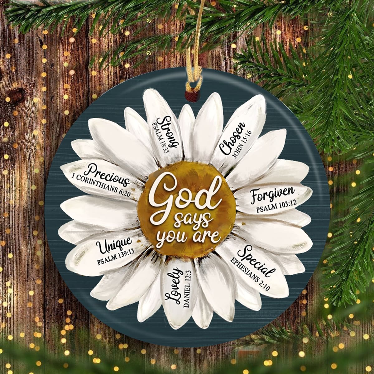 Daisy painting, Flower drawing, God says you are unique - Jesus Ceramic Circle Ornament