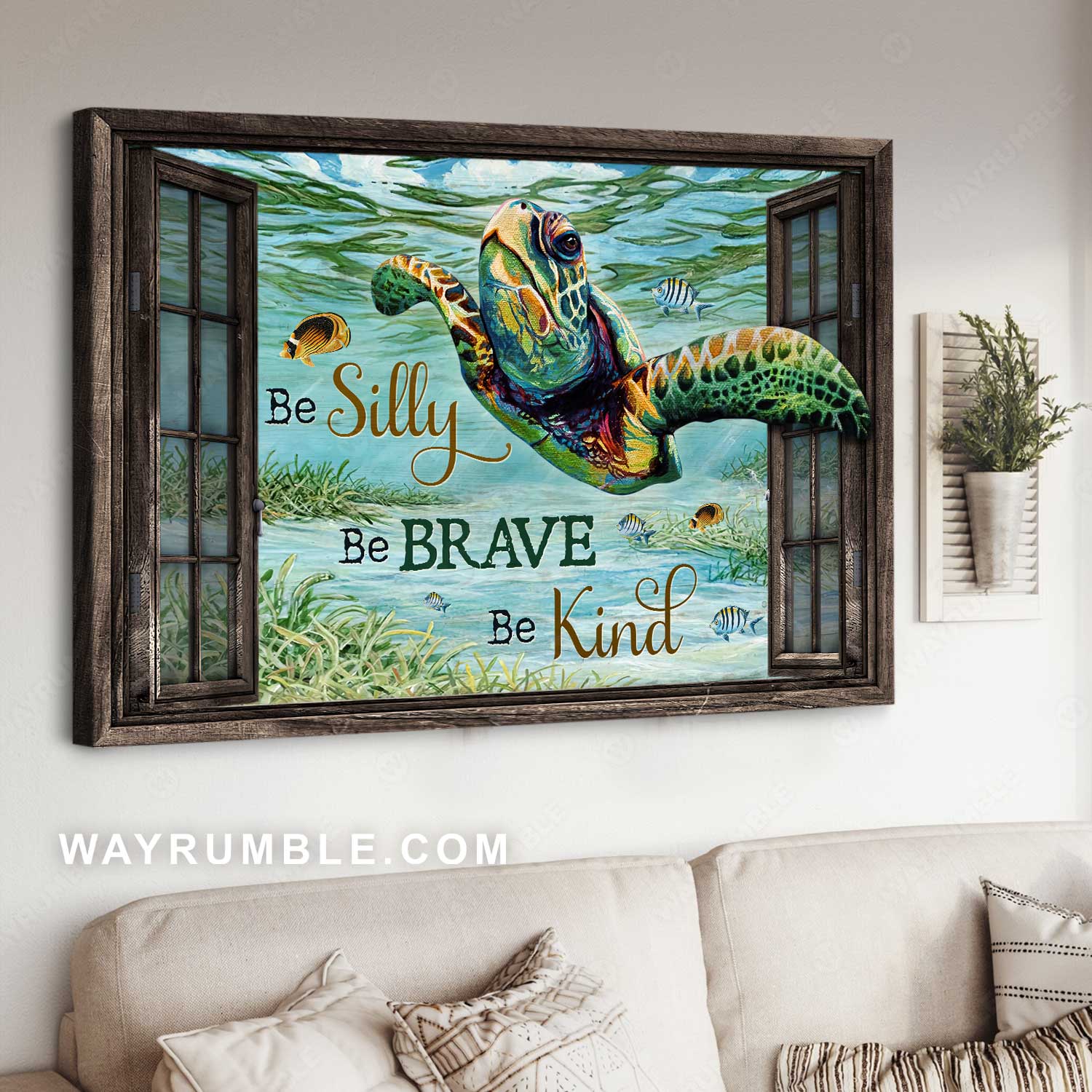 Colorful sea turtle, Fresh ocean, Be silly, Be brave, Be kind - Jesus Landscape Canvas Prints, Home Decor Wall Art