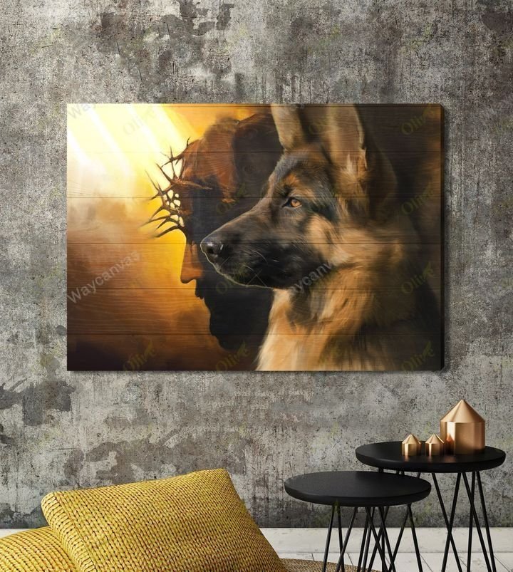 God and German Shepherd - Jesus, Dog Landscape Canvas Prints, Wall Art