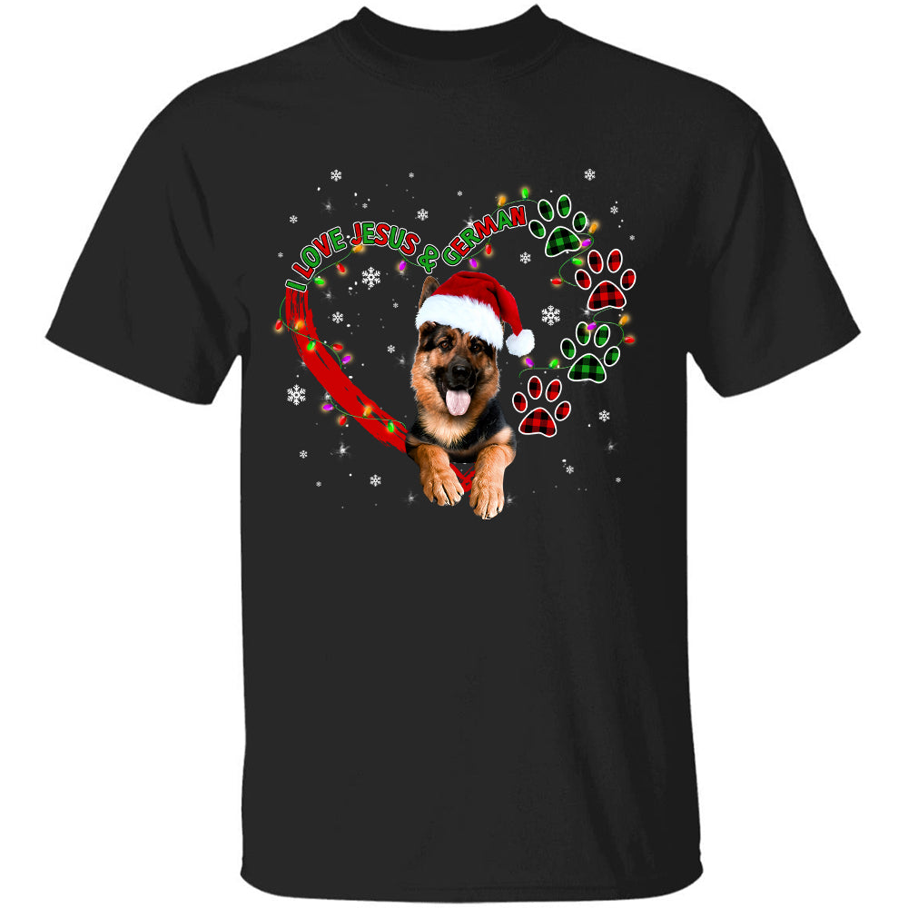 Jesus - Happy Christmas with dog - I love Jesus and German - BLACK apparel