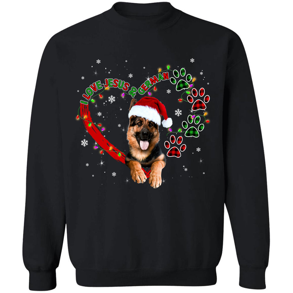 Jesus - Happy Christmas with dog - I love Jesus and German - BLACK apparel