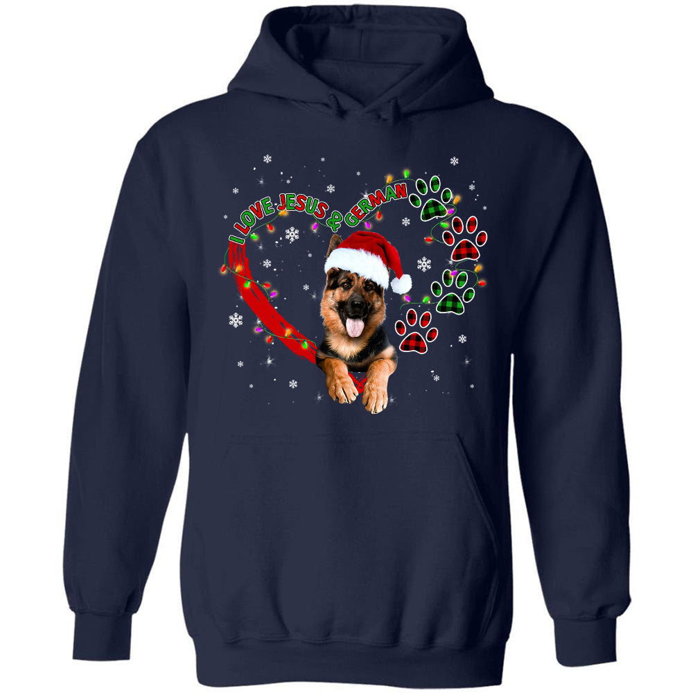Jesus - Happy Christmas with dog - I love Jesus and German - BLACK apparel
